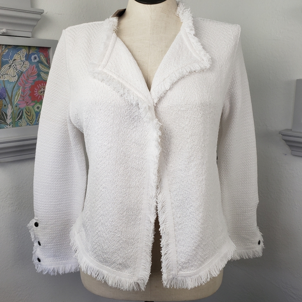 Nic & Zoe - Women's White Fringe Blazer Jacket - Large